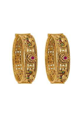 Kushals Fashion Jewellery Ruby Green Gold Plated Antique Bangles for Women Festive Bridal and Occasion Wear