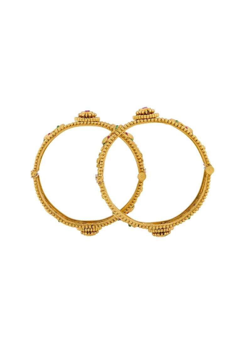 Kushals Fashion Jewellery Ruby Green Gold Plated Antique Bangles for Women Festive Bridal and Occasion Wear - Indya