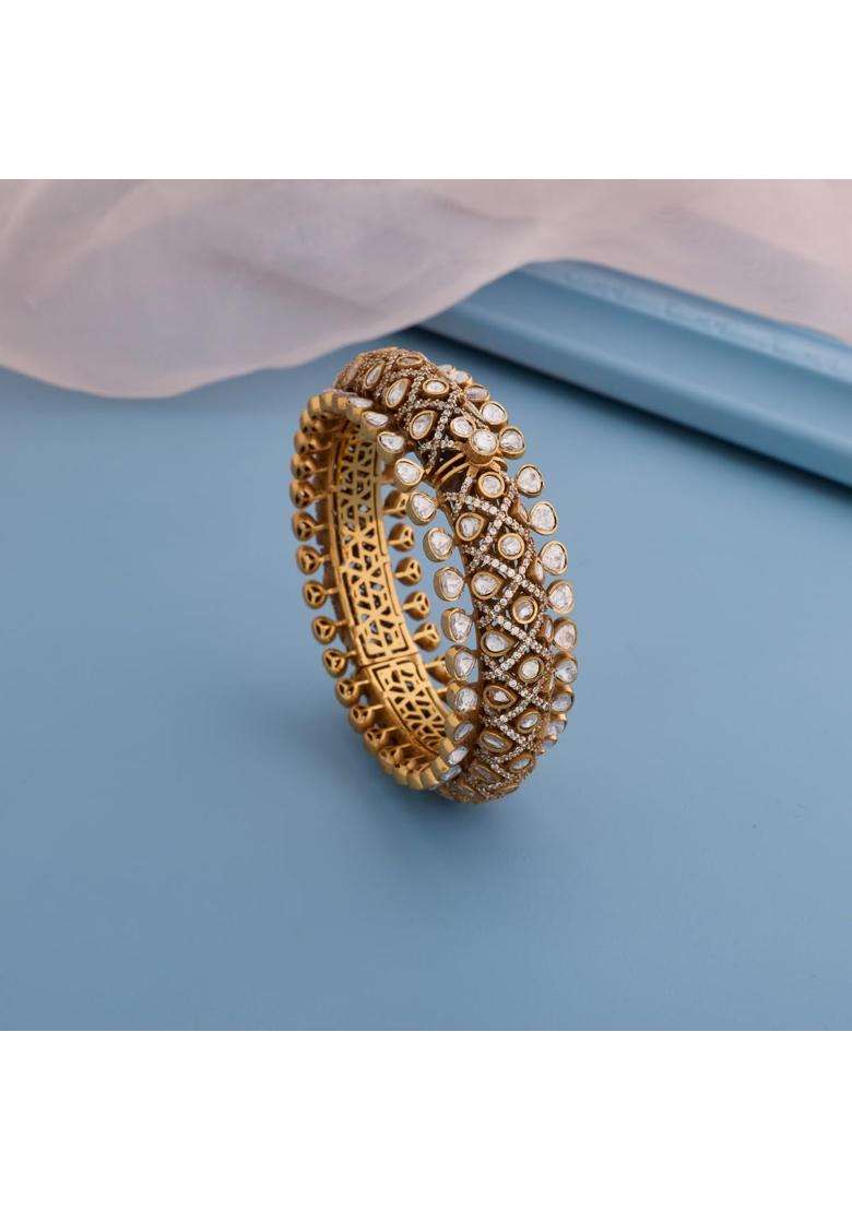 Kushals Fashion Jewellery White Victorian Plated Kundan Bangle for Women Bridal Festive and Occasion Wear - Indya