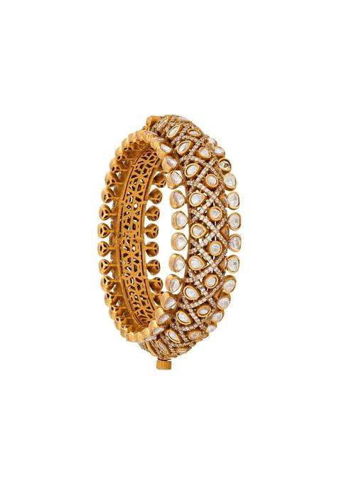 Kushals Fashion Jewellery White Victorian Plated Kundan Bangle for Women Bridal Festive and Occasion Wear