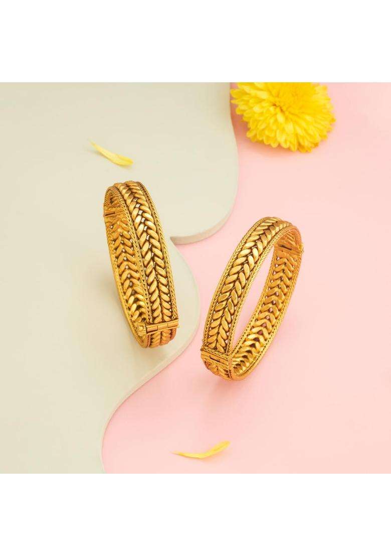Kushals Fashion Jewellery Gold Plated Antique Bangles for Women with Secure Lock - Indya