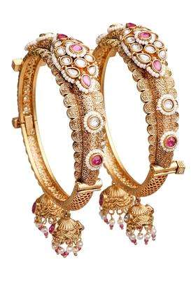Karatcart Traditional Royal Design Gold Plated Red Stone Bridal Jhumka Bangles for Women