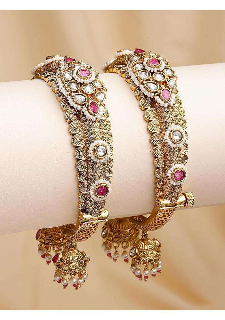 Karatcart Traditional Royal Design Gold Plated Red Stone Bridal Jhumka Bangles for Women - Indya