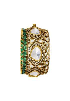 Kushals Fashion Jewellery Green Victorian Plated Kundan Bangle for Women with Secure Lock
