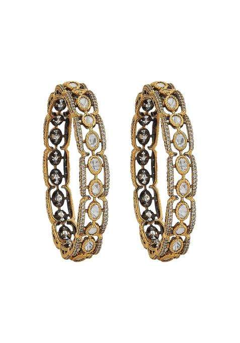 Kushals Fashion Jewellery White Victorian Plated Kundan Bangles for Women Bridal Bridesmaid and Occasion Wear