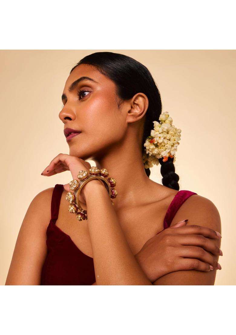Kushals Fashion Jewellery Ruby Victorian Plated Kundan Bangle for Women Bridal and Occasion Wear - Indya