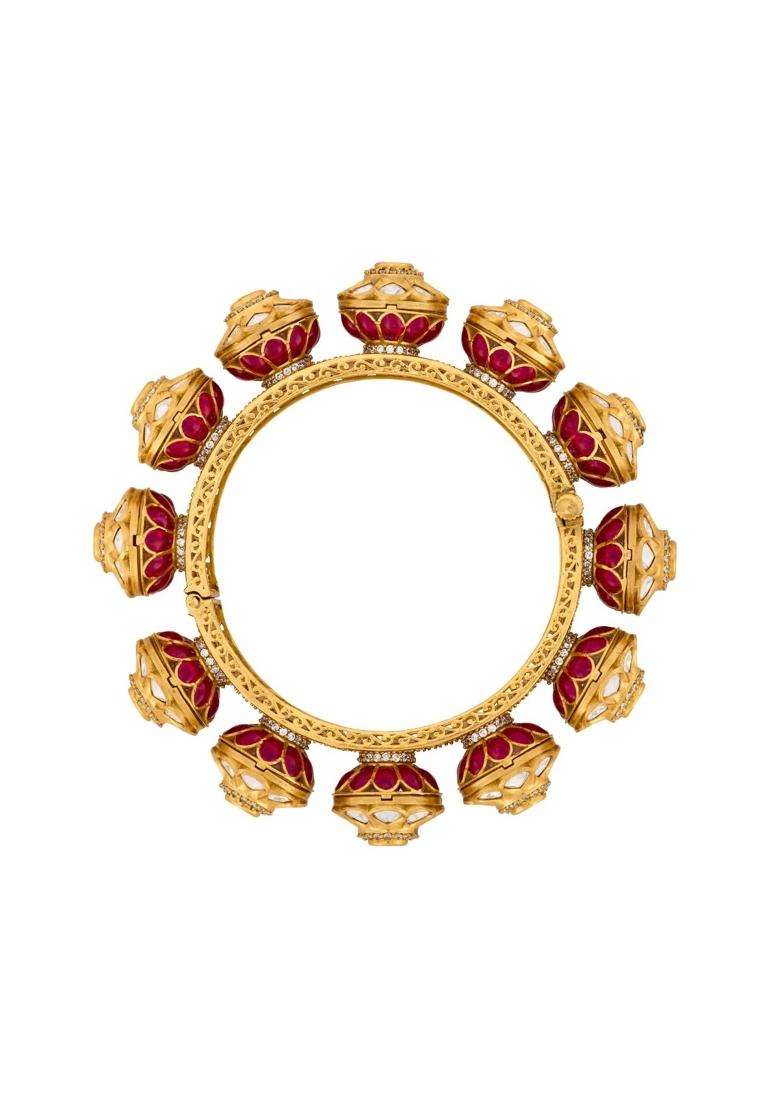 Kushals Fashion Jewellery Ruby Victorian Plated Kundan Bangle for Women Bridal and Occasion Wear - Indya