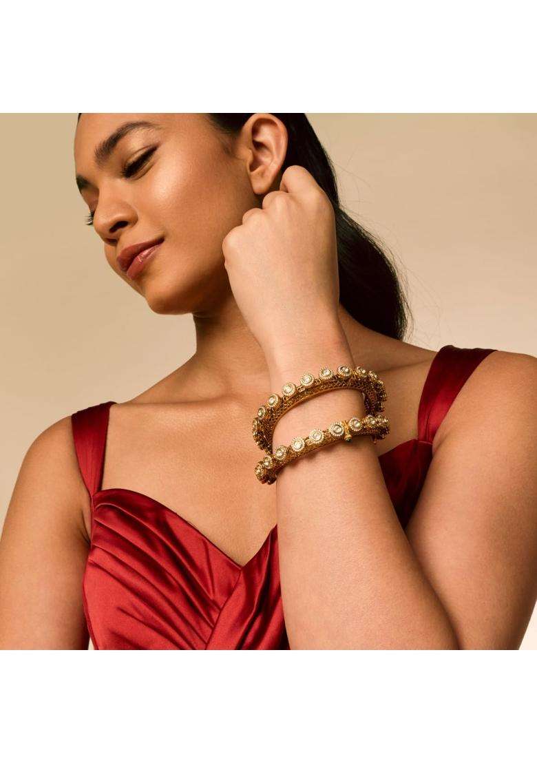 Kushals Fashion Jewellery White Victorian Plated Kundan Bangles for Women Bridal Bridesmaid and Occasion Wear - Indya