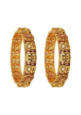 Kushals Fashion Jewellery Ruby Gold Plated Antique Bangles for Women