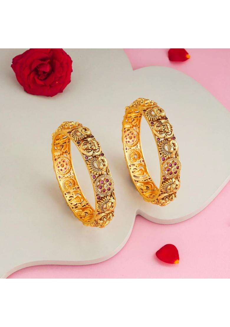Kushals Fashion Jewellery Ruby Gold Plated Antique Bangles for Women - Indya