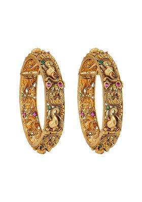 Kushals Fashion Jewellery Ruby Green Gold Plated Antique Bangles for Women Bridal Bridesmaid and Occasion Wear