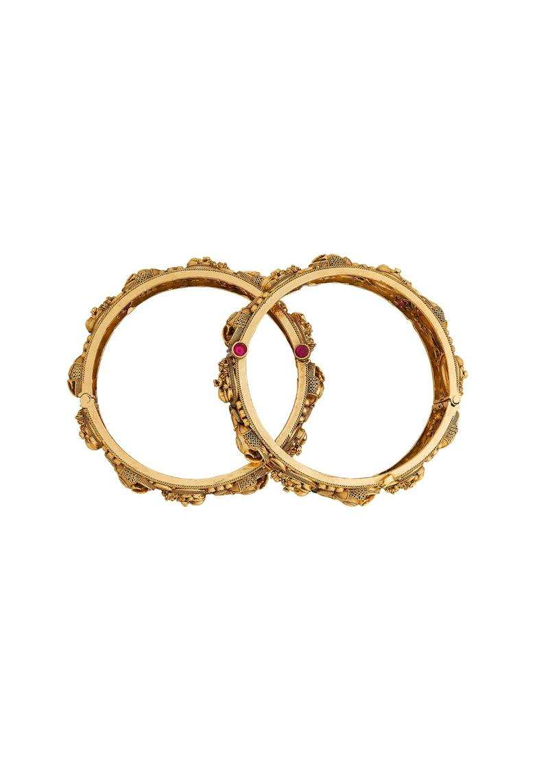 Kushals Fashion Jewellery Ruby Green Gold Plated Antique Bangles for Women Bridal Bridesmaid and Occasion Wear - Indya