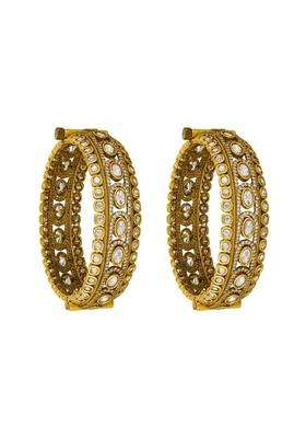 Kushals Fashion Jewellery White Victorian Plated Kundan Bangles for Women with Secure Lock