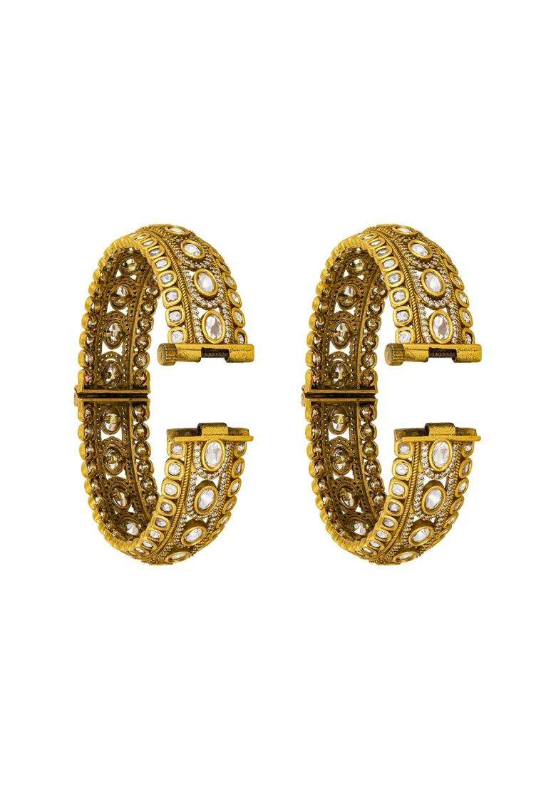 Kushals Fashion Jewellery White Victorian Plated Kundan Bangles for Women with Secure Lock - Indya