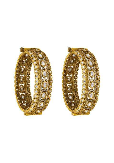 Kushals Fashion Jewellery White Victorian Plated Kundan Bangles for Women with Secure Lock