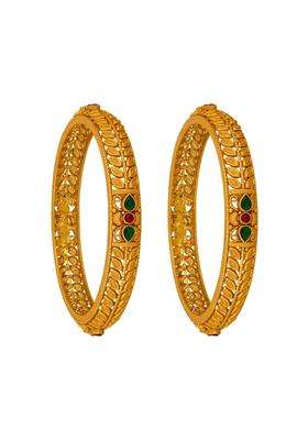 Kushals Fashion Jewellery Ruby Green Gold Plated 925 Silver Temple Bangles for Women