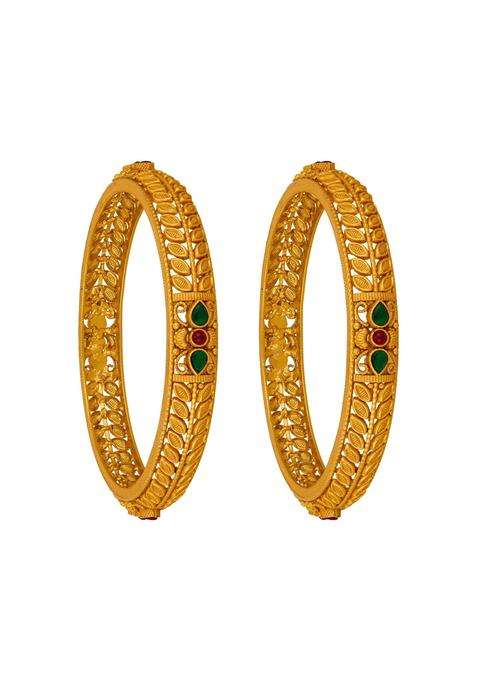 Kushals Fashion Jewellery Ruby Green Gold Plated 925 Silver Temple Bangles for Women