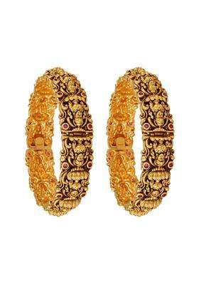 Kushals Fashion Jewellery Ruby Gold Plated Antique Bangles for Women with Secure Lock