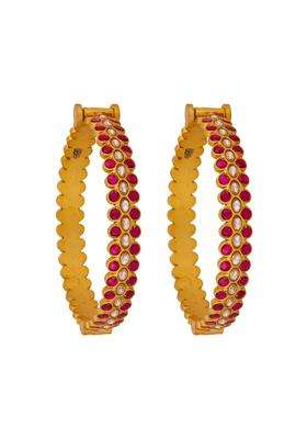 Kushals Fashion Jewellery Ruby Gold Plated 925 Silver Temple Bangles for Women with Secure Lock