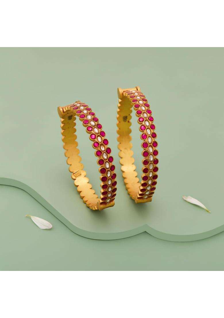 Kushals Fashion Jewellery Ruby Gold Plated 925 Silver Temple Bangles for Women with Secure Lock - Indya