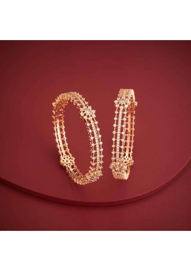 Kushals Fashion Jewellery White Gold Rose Plated Zircon Bangles for Women - Indya