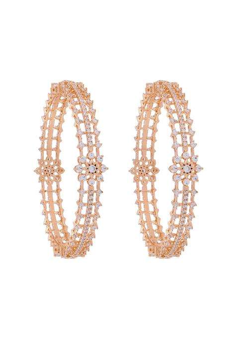 Kushals Fashion Jewellery White Gold Rose Plated Zircon Bangles for Women