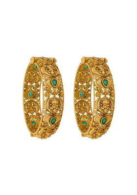 Kushals Fashion Jewellery Green Oxidised Gold Plated 925 Silver Temple Bangles for Women with Secure Lock