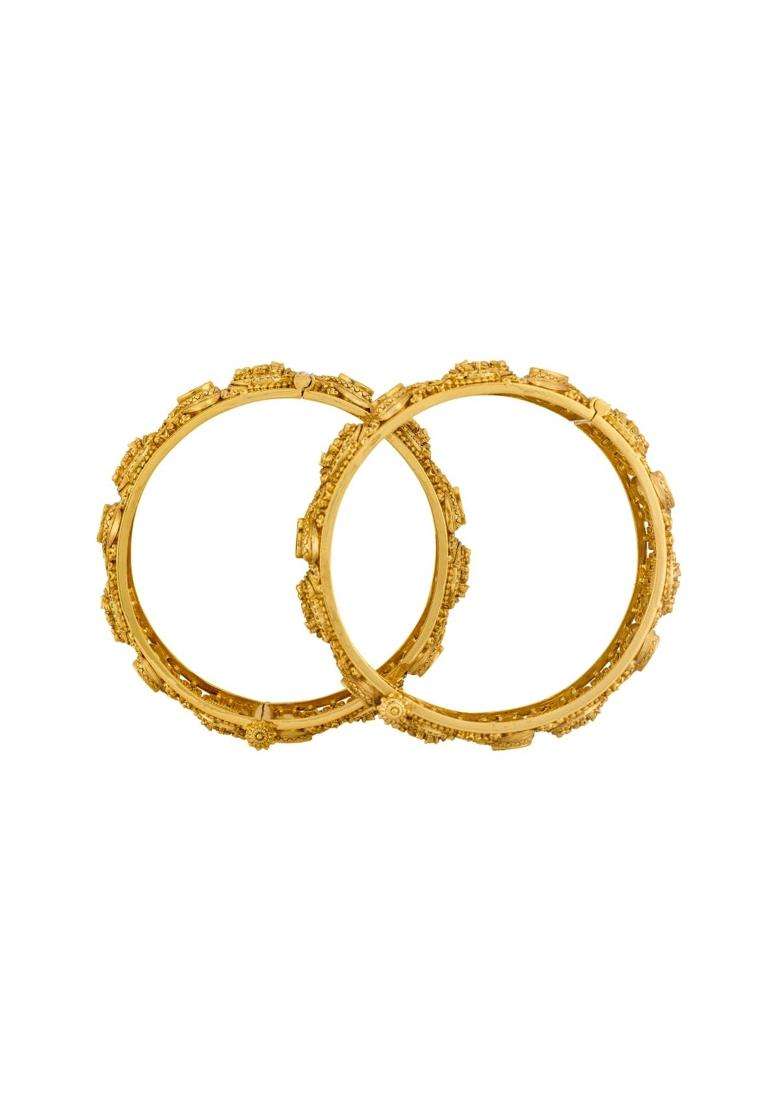 Kushals Fashion Jewellery Green Oxidised Gold Plated 925 Silver Temple Bangles for Women with Secure Lock - Indya