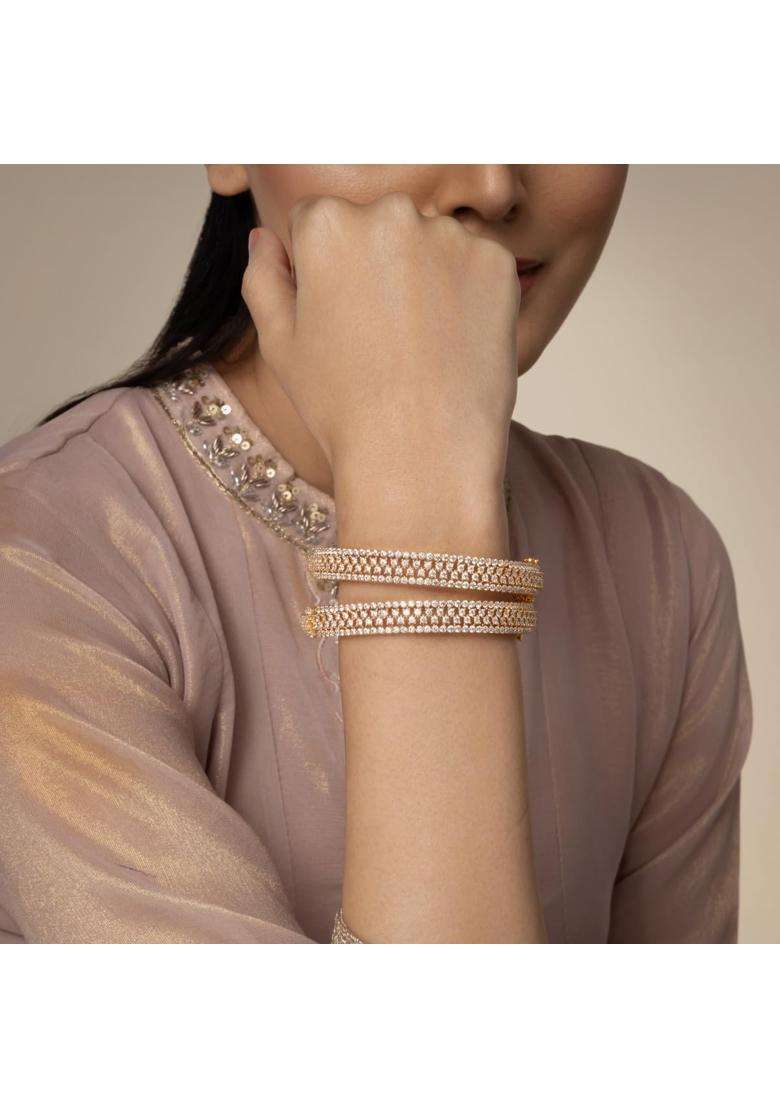 Kushals Fashion Jewellery White Gold Plated Zircon Bangles for Women Party Bridal and Occasion Wear - Indya