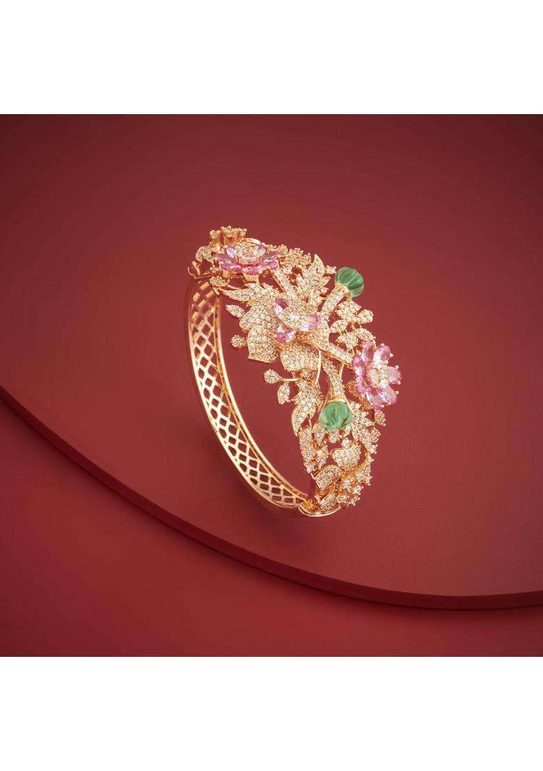 Kushals Fashion Jewellery Multi Gold Rose Plated Zircon Kada for Women with Secure Lock Party - Indya