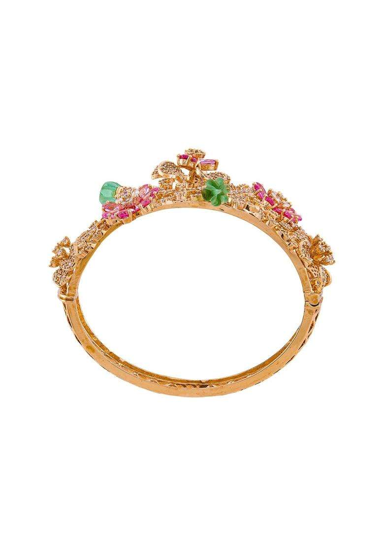 Kushals Fashion Jewellery Multi Gold Rose Plated Zircon Kada for Women with Secure Lock Party - Indya