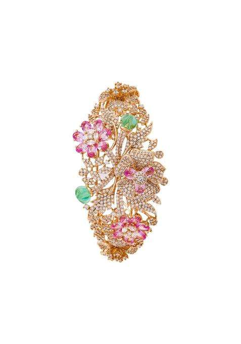 Kushals Fashion Jewellery Multi Gold Rose Plated Zircon Kada for Women with Secure Lock Party