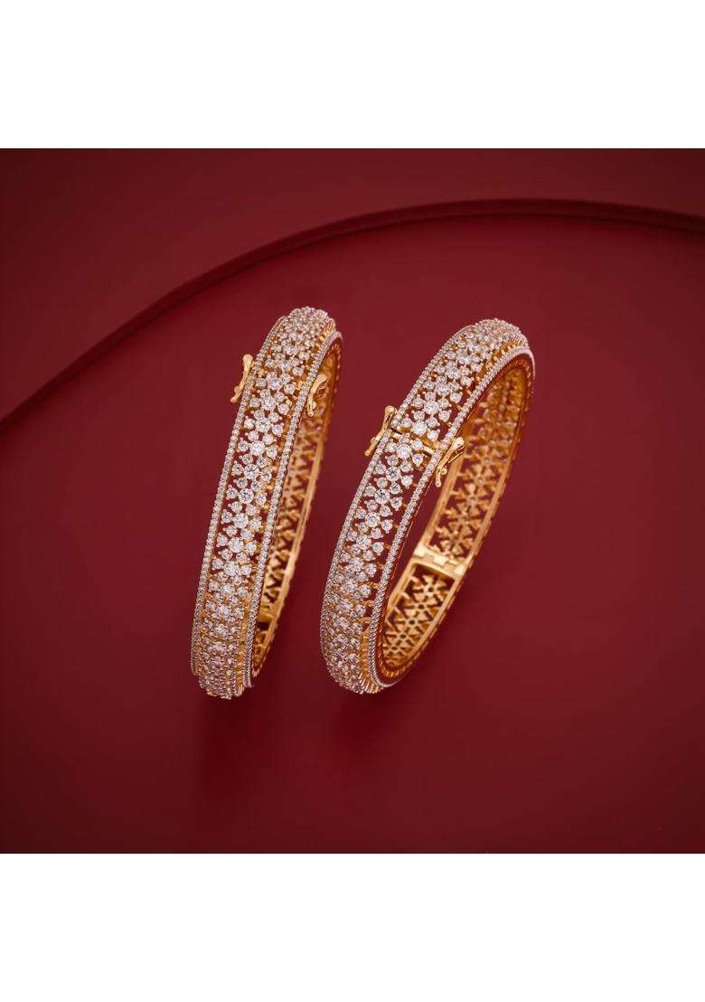 Kushals Fashion Jewellery White Rhodium Gold Plated Zircon Bangles for Women - Indya