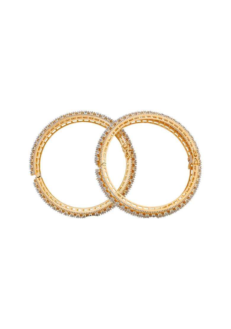 Kushals Fashion Jewellery White Rhodium Gold Plated Zircon Bangles for Women - Indya