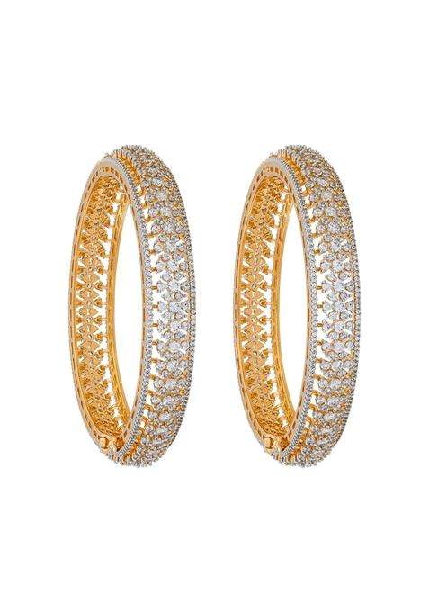 Kushals Fashion Jewellery White Rhodium Gold Plated Zircon Bangles for Women