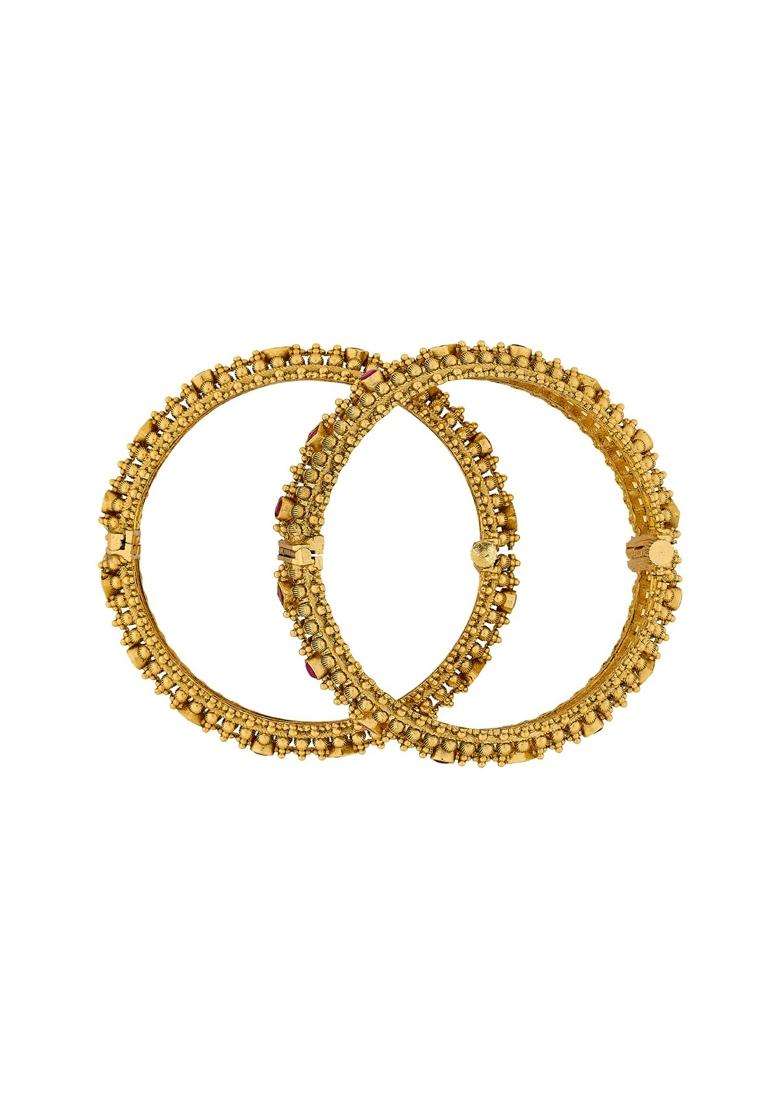 Kushals Fashion Jewellery Ruby Gold Polished Copper Antique Bangles with Locking System - Indya