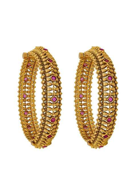 Kushals Fashion Jewellery Ruby Gold Polished Copper Antique Bangles with Locking System