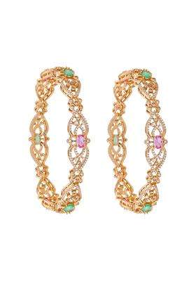 Kushals Fashion Jewellery Pink Mint Gold Rose Plated Zircon Bangles for Women Party Bridal and Occasion Wear