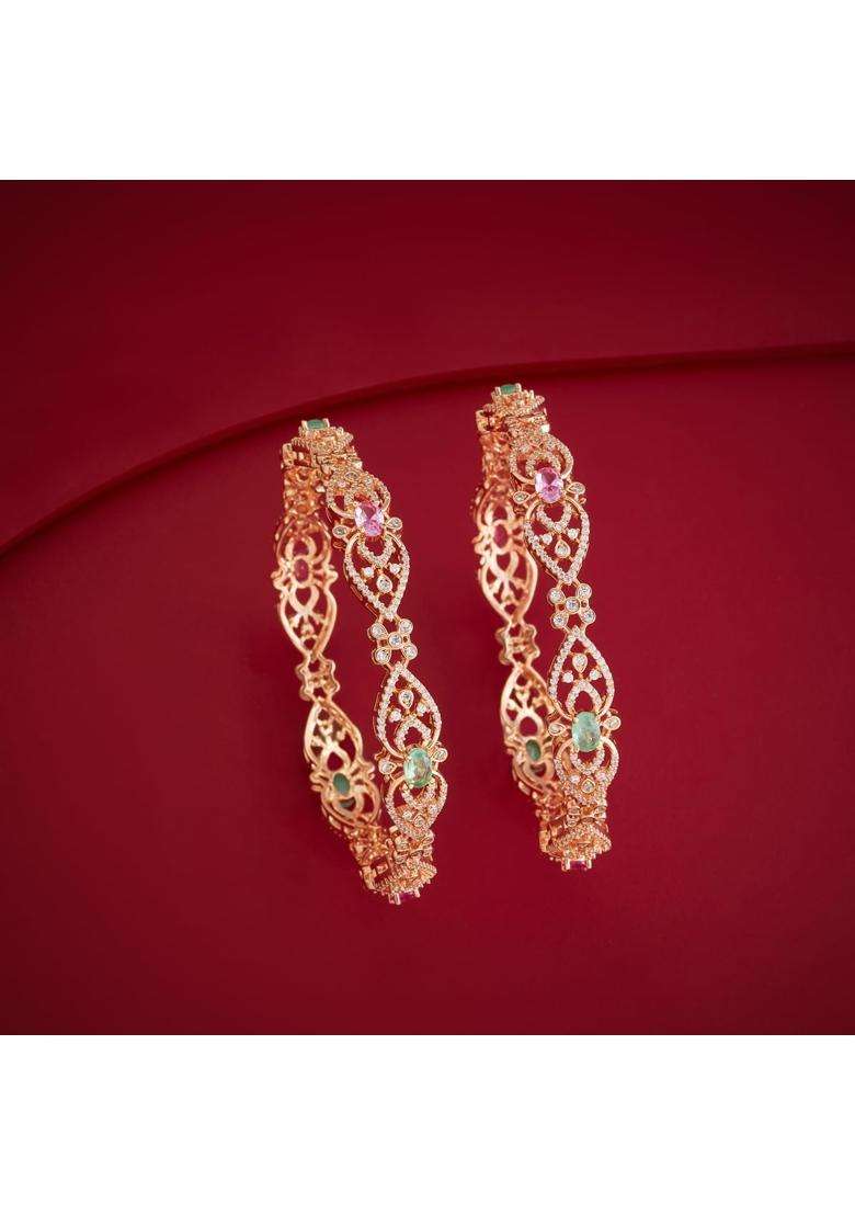 Kushals Fashion Jewellery Pink Mint Gold Rose Plated Zircon Bangles for Women Party Bridal and Occasion Wear - Indya
