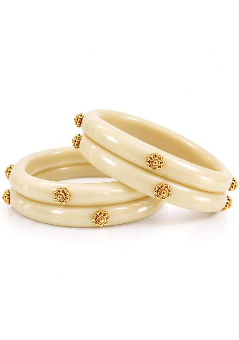 Original 99 and Half Percent Pure Silver 1 Micron Gold Plated Floral Bead Bangles - Indya