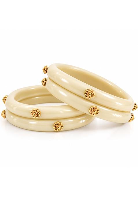 Original 99 and Half Percent Pure Silver 1 Micron Gold Plated Floral Bead Bangles