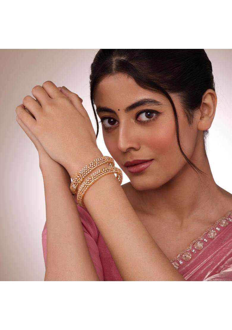 Kushals Fashion Jewellery White Gold Plated Zircon Bangles for Women Party Bridal and Occasion Wear - Indya