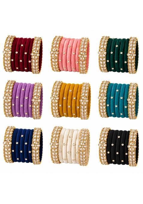 Silk Thread Designer Bangles with Kundan Stone Accents