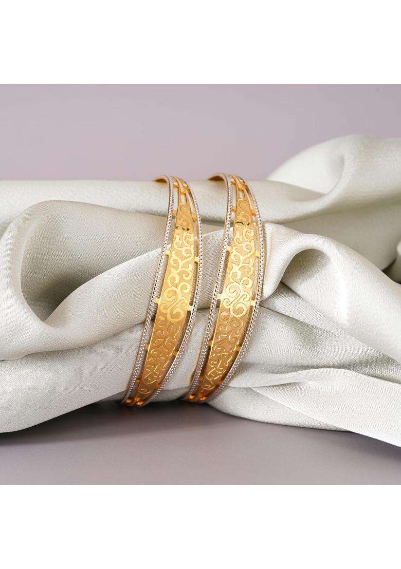 Cygni Bangles Gold Plated CNC Forming Bangles for Women Set of 2 - Indya