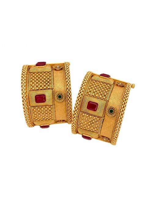 Traditional Brass Gold Plated Broad Patla Bangles for Women