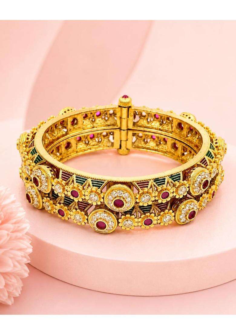PM AURA Jewels Traditional Gold Plated Kundan Kada Bangle for Women - Indya