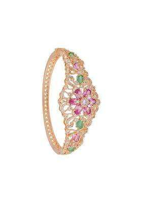 Kushals Fashion Jewellery Pink Mint Gold Rose Plated Zircon Kada for Women with Secure Lock Party