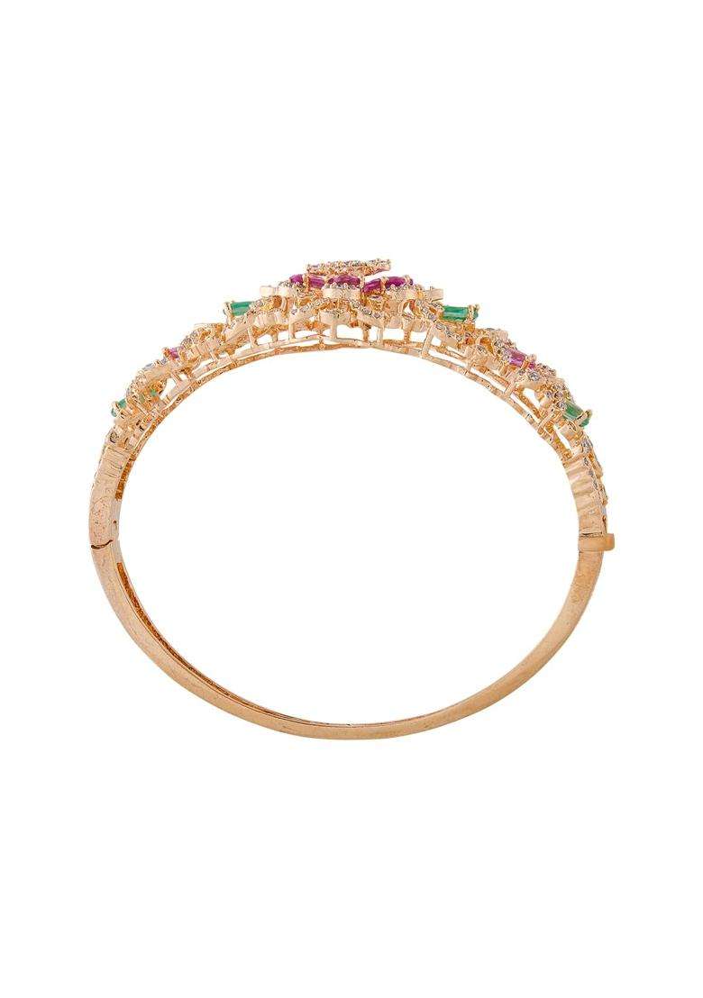 Kushals Fashion Jewellery Pink Mint Gold Rose Plated Zircon Kada for Women with Secure Lock Party - Indya