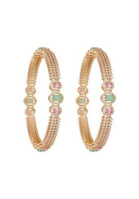 Kushals Fashion Jewellery Pink Mint Gold Rose Plated Zircon Bangles for Women
