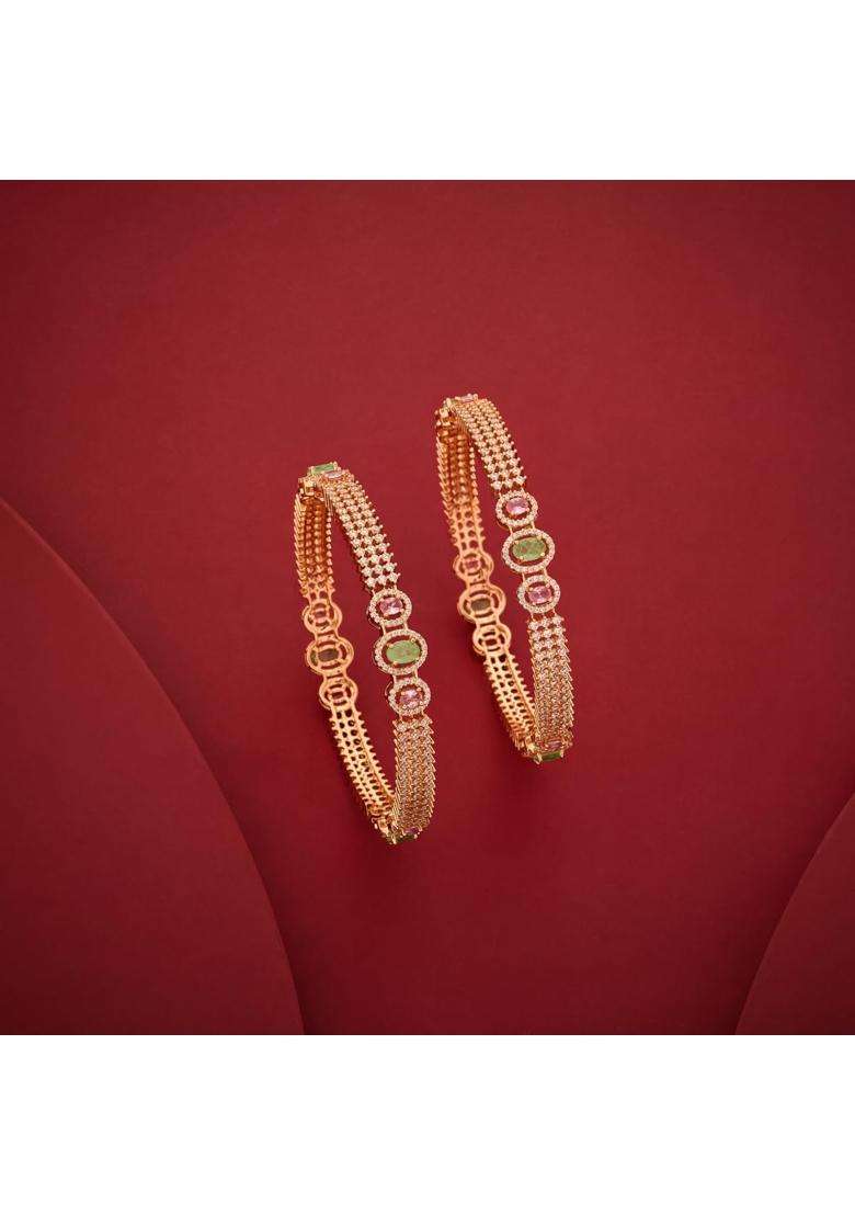 Kushals Fashion Jewellery Pink Mint Gold Rose Plated Zircon Bangles for Women - Indya